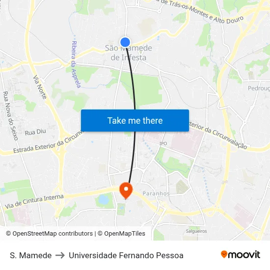 S. Mamede to Universidade Fernando Pessoa map