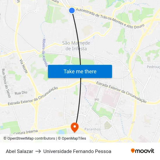 Abel Salazar to Universidade Fernando Pessoa map
