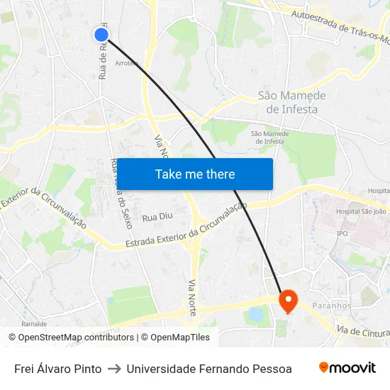 Frei Álvaro Pinto to Universidade Fernando Pessoa map