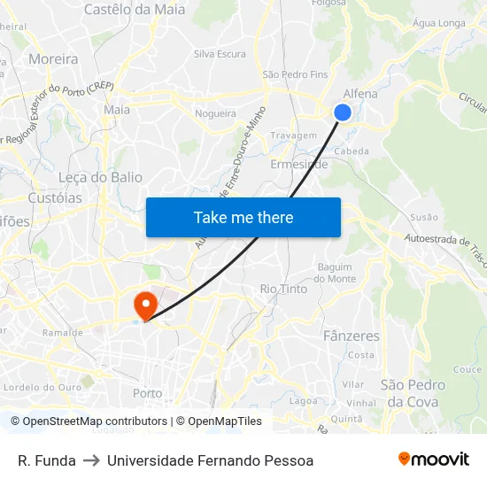 R. Funda to Universidade Fernando Pessoa map