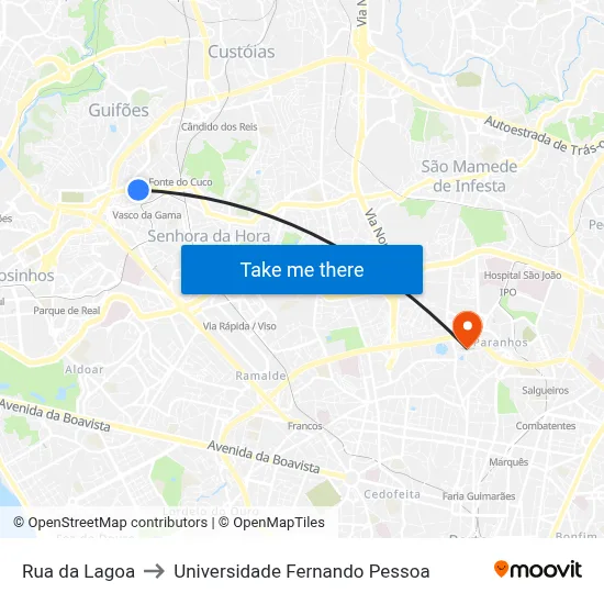 Rua da Lagoa to Universidade Fernando Pessoa map