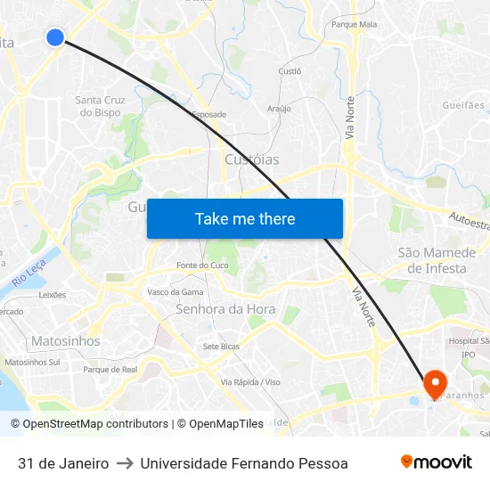 31 de Janeiro to Universidade Fernando Pessoa map