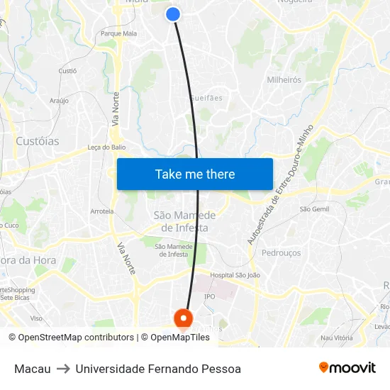 Macau to Universidade Fernando Pessoa map