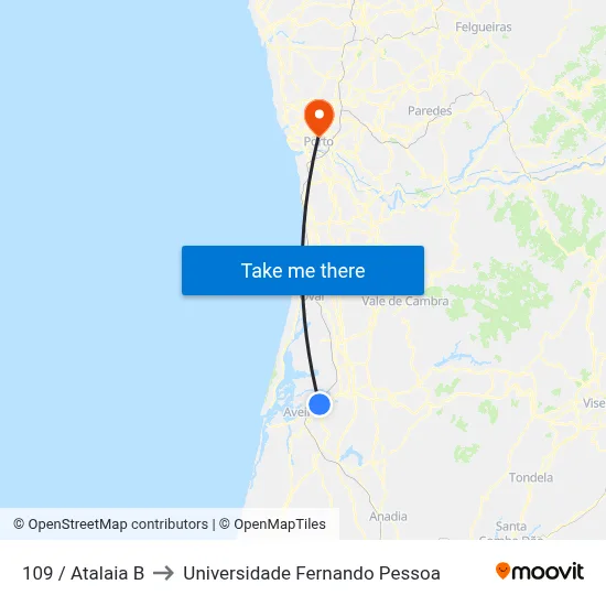 109 / Atalaia B to Universidade Fernando Pessoa map