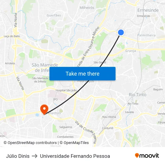 Júlio Dinis to Universidade Fernando Pessoa map