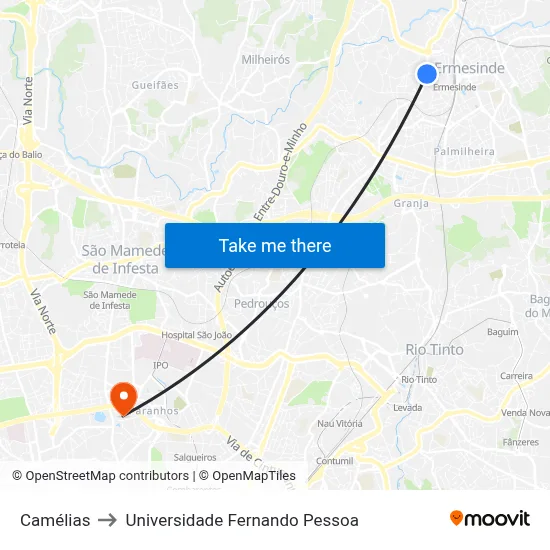 Camélias to Universidade Fernando Pessoa map