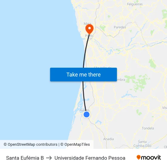 Santa Eufémia B to Universidade Fernando Pessoa map