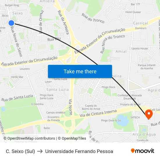 C. Seixo (Sul) to Universidade Fernando Pessoa map