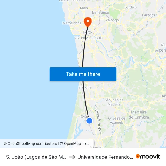 S. João (Lagoa de São Miguel) - A to Universidade Fernando Pessoa map