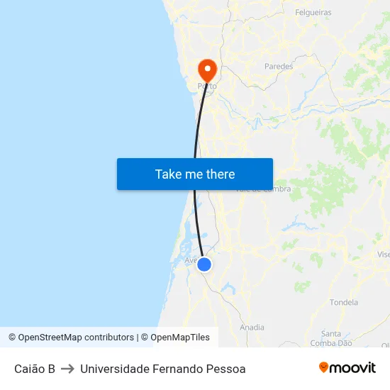Caião B to Universidade Fernando Pessoa map