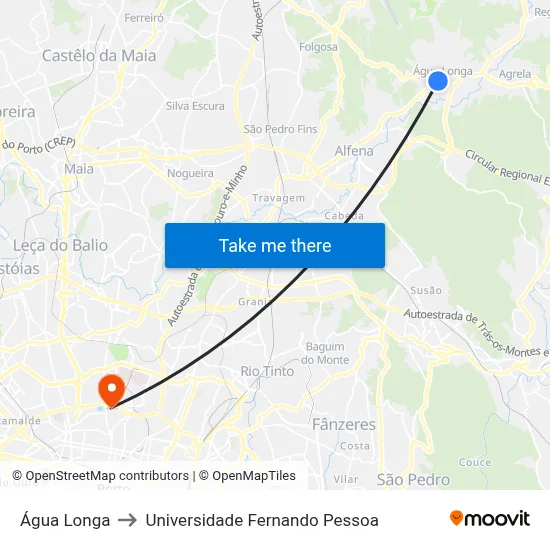 Água Longa to Universidade Fernando Pessoa map