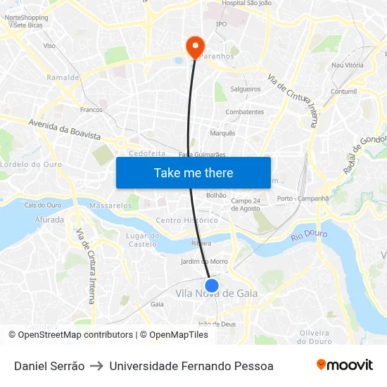 Daniel Serrão to Universidade Fernando Pessoa map