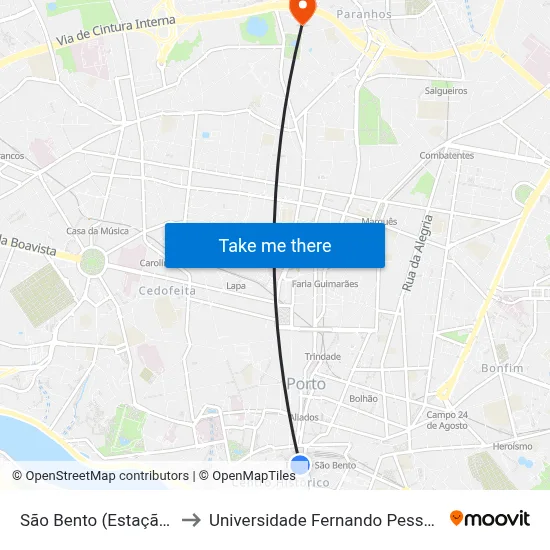 São Bento (Estação) to Universidade Fernando Pessoa map