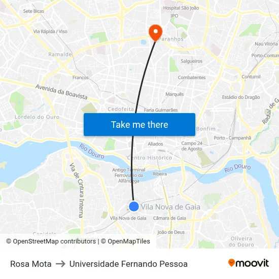 Rosa Mota to Universidade Fernando Pessoa map