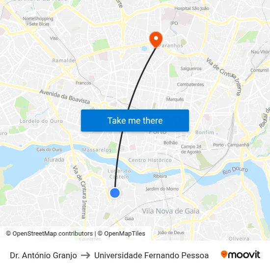 Dr. António Granjo to Universidade Fernando Pessoa map