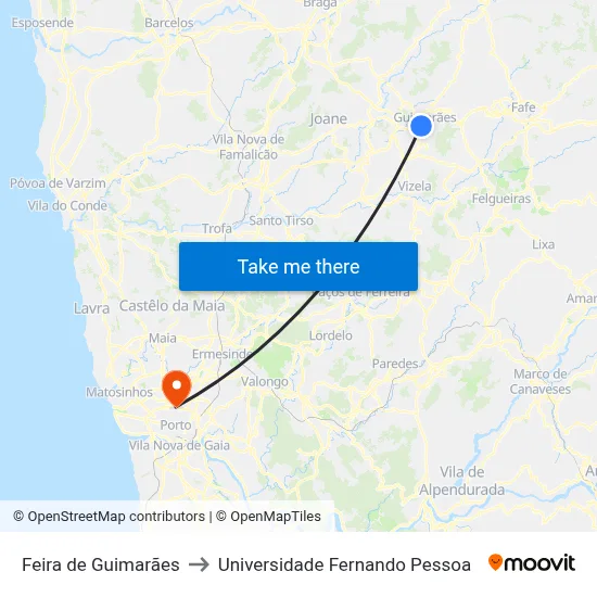 Feira de Guimarães to Universidade Fernando Pessoa map