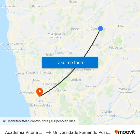 Academia Vitória SC to Universidade Fernando Pessoa map