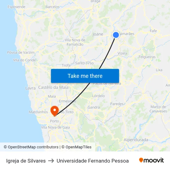 Igreja de Silvares to Universidade Fernando Pessoa map