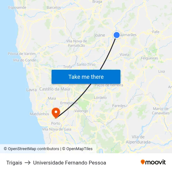 Trigais to Universidade Fernando Pessoa map