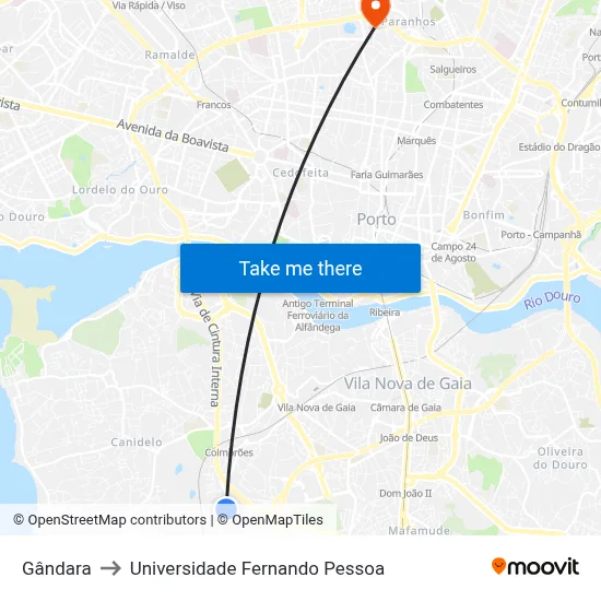 Gândara to Universidade Fernando Pessoa map