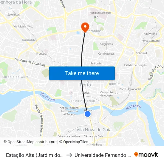Estação Alta (Jardim do Morro) to Universidade Fernando Pessoa map
