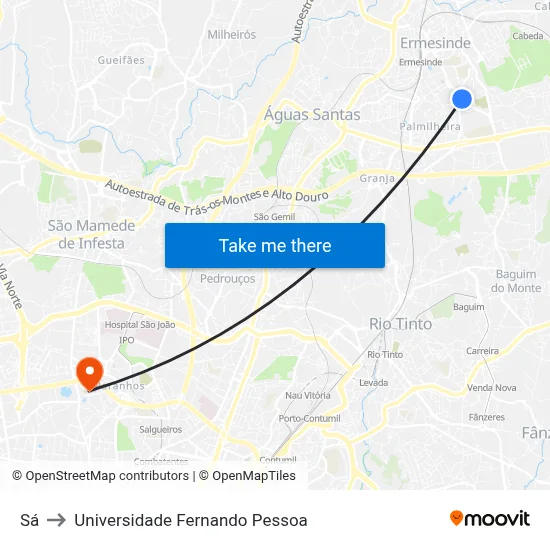 Sá to Universidade Fernando Pessoa map