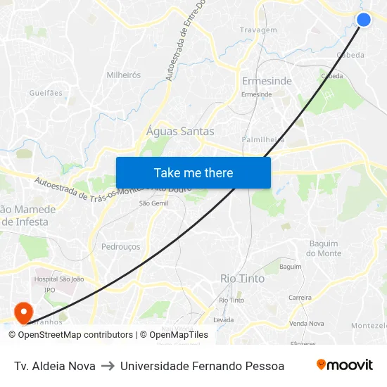 Tv. Aldeia Nova to Universidade Fernando Pessoa map