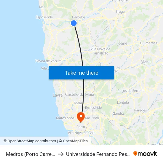 Medros (Porto Carreiro) to Universidade Fernando Pessoa map