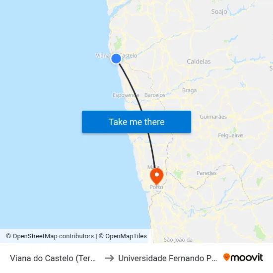 Viana do Castelo (Terminal) to Universidade Fernando Pessoa map
