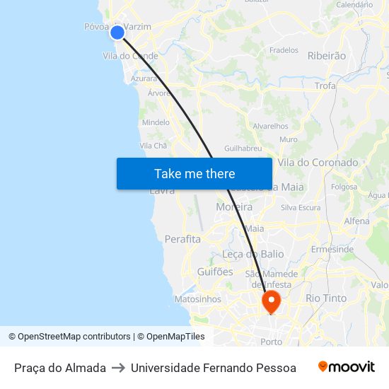 Praça do Almada to Universidade Fernando Pessoa map
