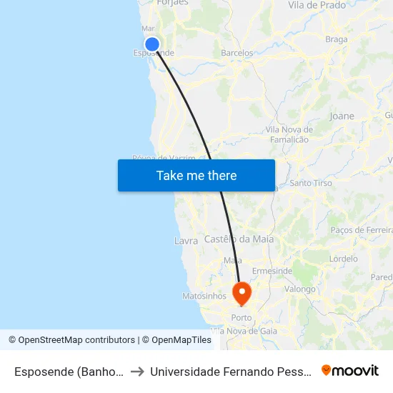 Esposende (Banhos) to Universidade Fernando Pessoa map