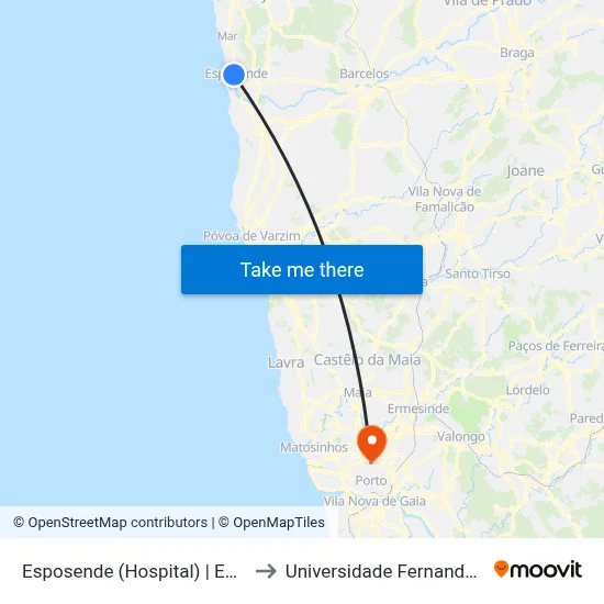 Esposende (Hospital) | Escola Sec. to Universidade Fernando Pessoa map