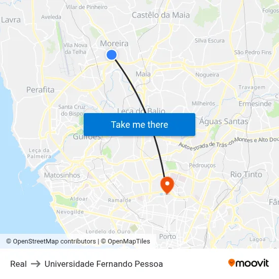 Real to Universidade Fernando Pessoa map