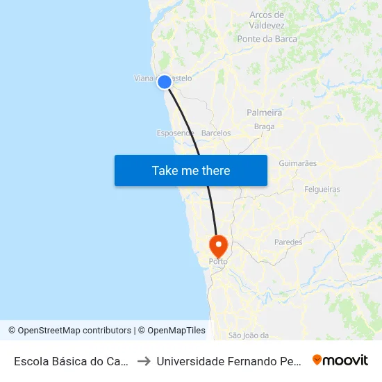 Escola Básica do Carmo to Universidade Fernando Pessoa map