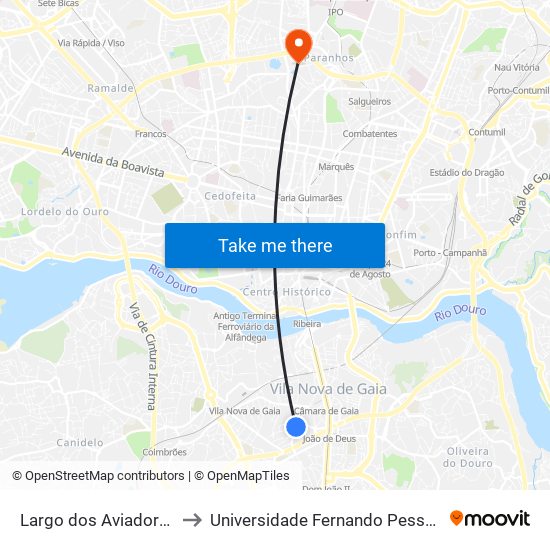 Largo dos Aviadores to Universidade Fernando Pessoa map