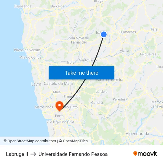 Labruge II to Universidade Fernando Pessoa map