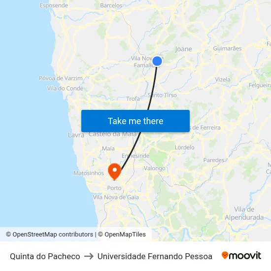 Quinta do Pacheco to Universidade Fernando Pessoa map