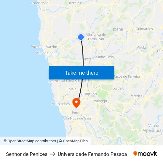 Senhor de Penices to Universidade Fernando Pessoa map