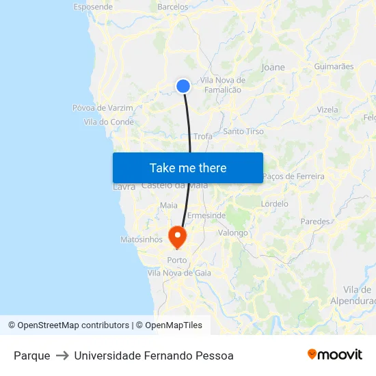 Parque to Universidade Fernando Pessoa map