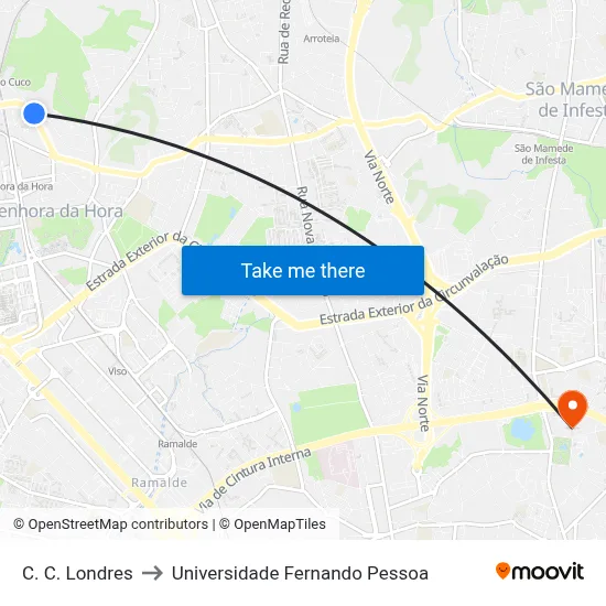 Centro Comercial Londres to Universidade Fernando Pessoa map