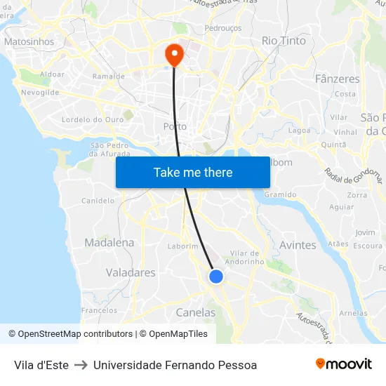 Vila d'Este to Universidade Fernando Pessoa map