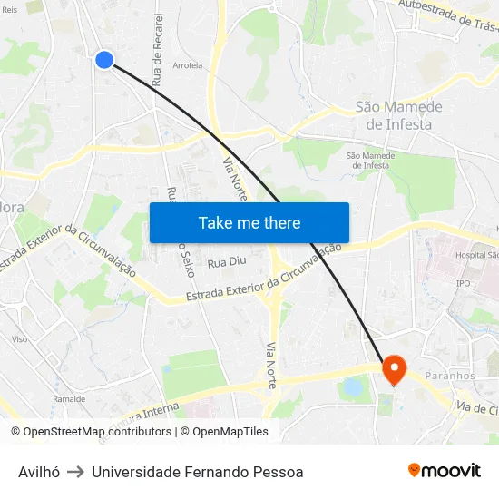 Avilhó to Universidade Fernando Pessoa map