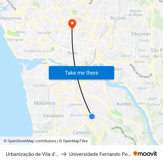 Urbanização de Vila d'Este to Universidade Fernando Pessoa map