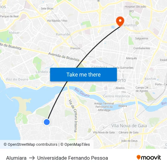 Alumiara to Universidade Fernando Pessoa map
