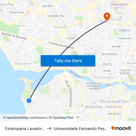 Estamparia Lavadores to Universidade Fernando Pessoa map