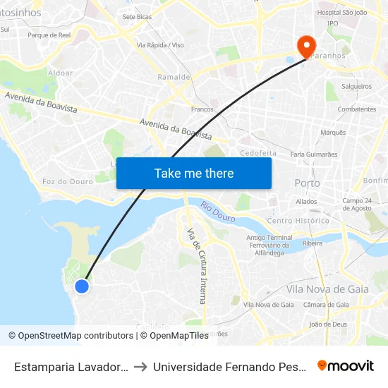 Estamparia Lavadores to Universidade Fernando Pessoa map