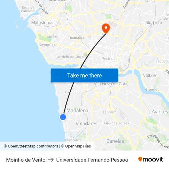 Moinho de Vento to Universidade Fernando Pessoa map