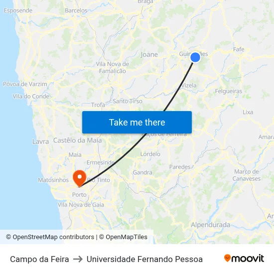 Campo da Feira to Universidade Fernando Pessoa map