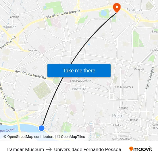 Tramcar Museum to Universidade Fernando Pessoa map