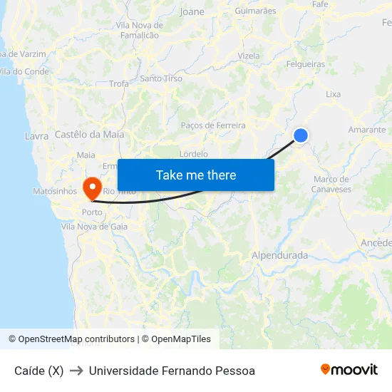 Caíde (X) to Universidade Fernando Pessoa map